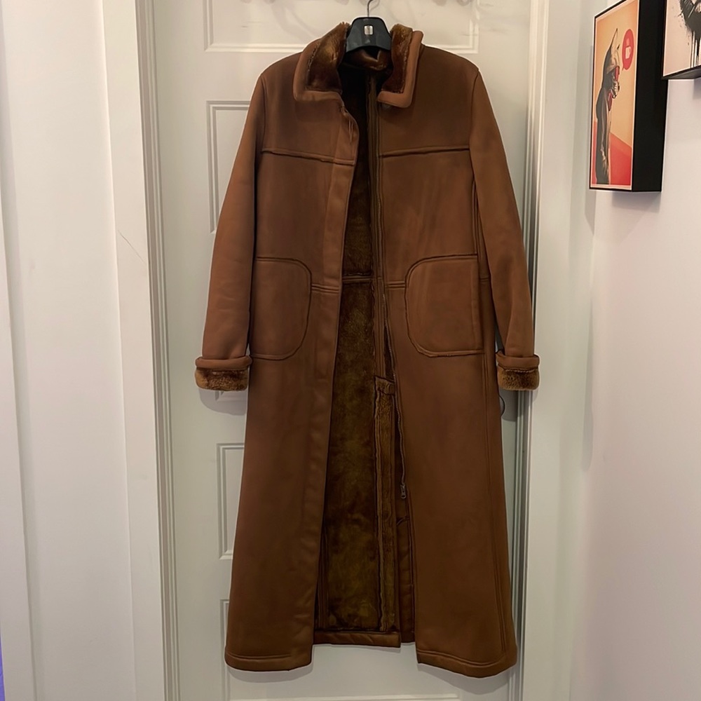 Full length faux fur coat